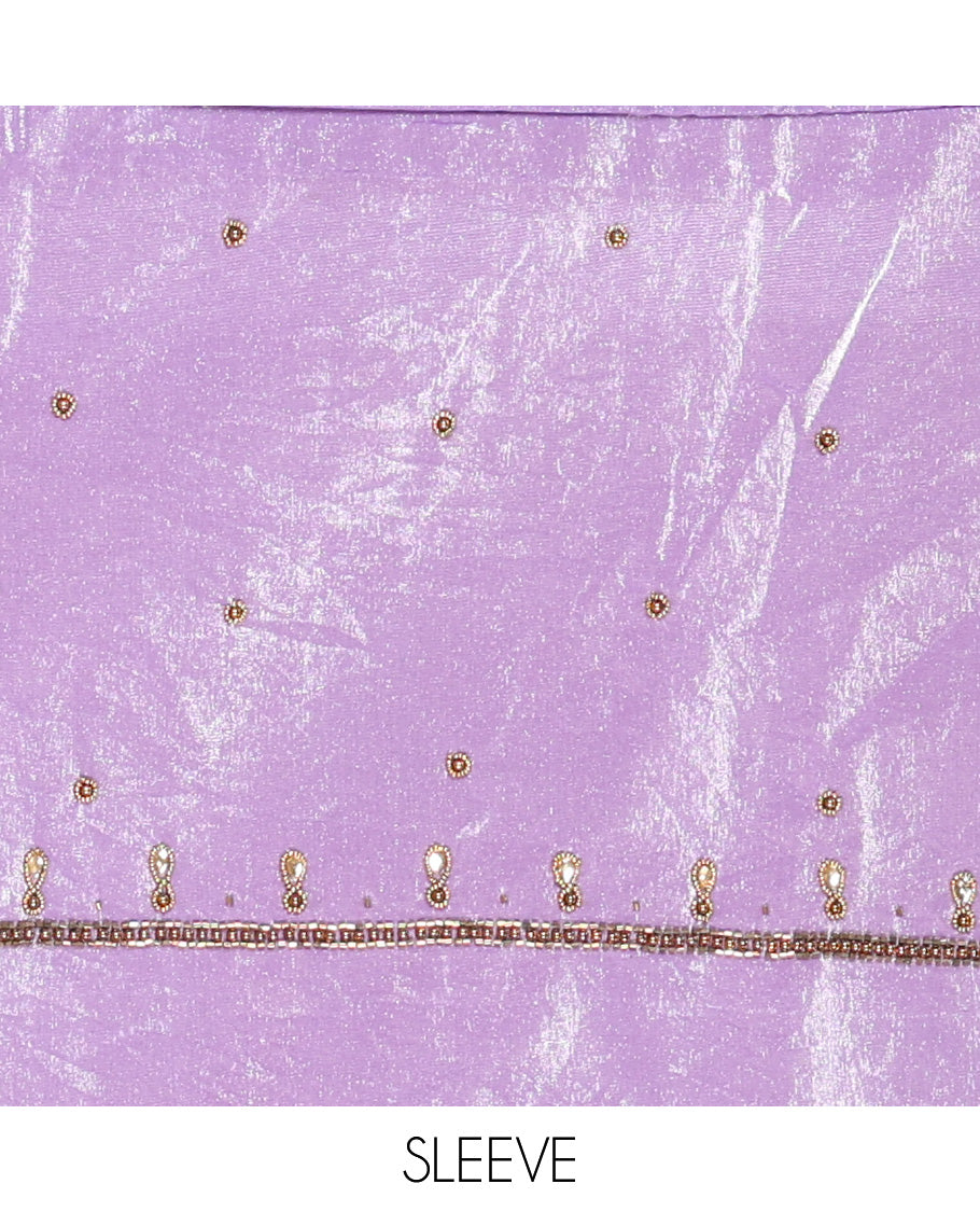 Lavender Fendi Organza Half-Saree, Plain Skirt, Matching Embroidered Blouse, Matching Scallop Dhavani