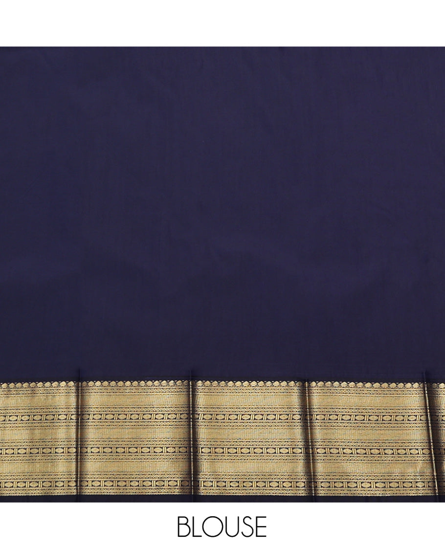 Rust Budget Silk Saree, Mesmerized with Buttas and Stripes on Its Body, Complemented by a Contrast Traditional Zari Design Border, Geometric-Patterned Pallu, and Paired with a Contrast Blouse