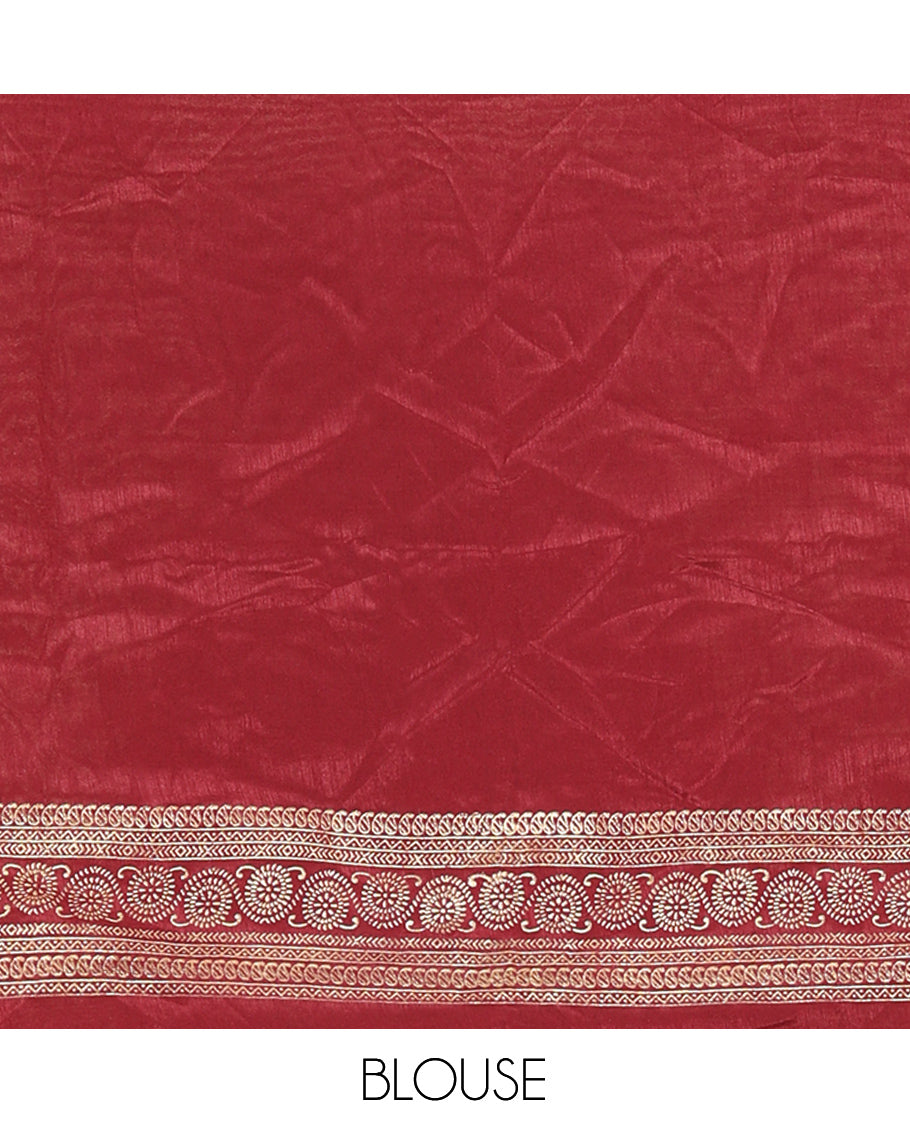 Maroon Vichitra Silk Half Saree with Zari Checks, a Traditional Zari Border, Matching Blouse and a Dhavani