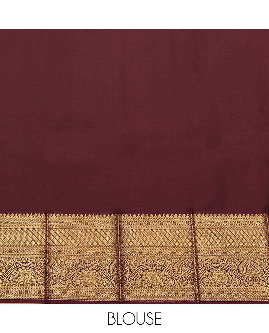 Green Budget Silk Saree, Gleamed Up with Zari Buttas All Over Its Body, Complemented by a Contrast Border of Traditional Motifs in Zari, Pallu Woven with Jaal Design, and Paired with a Contrast Blouse