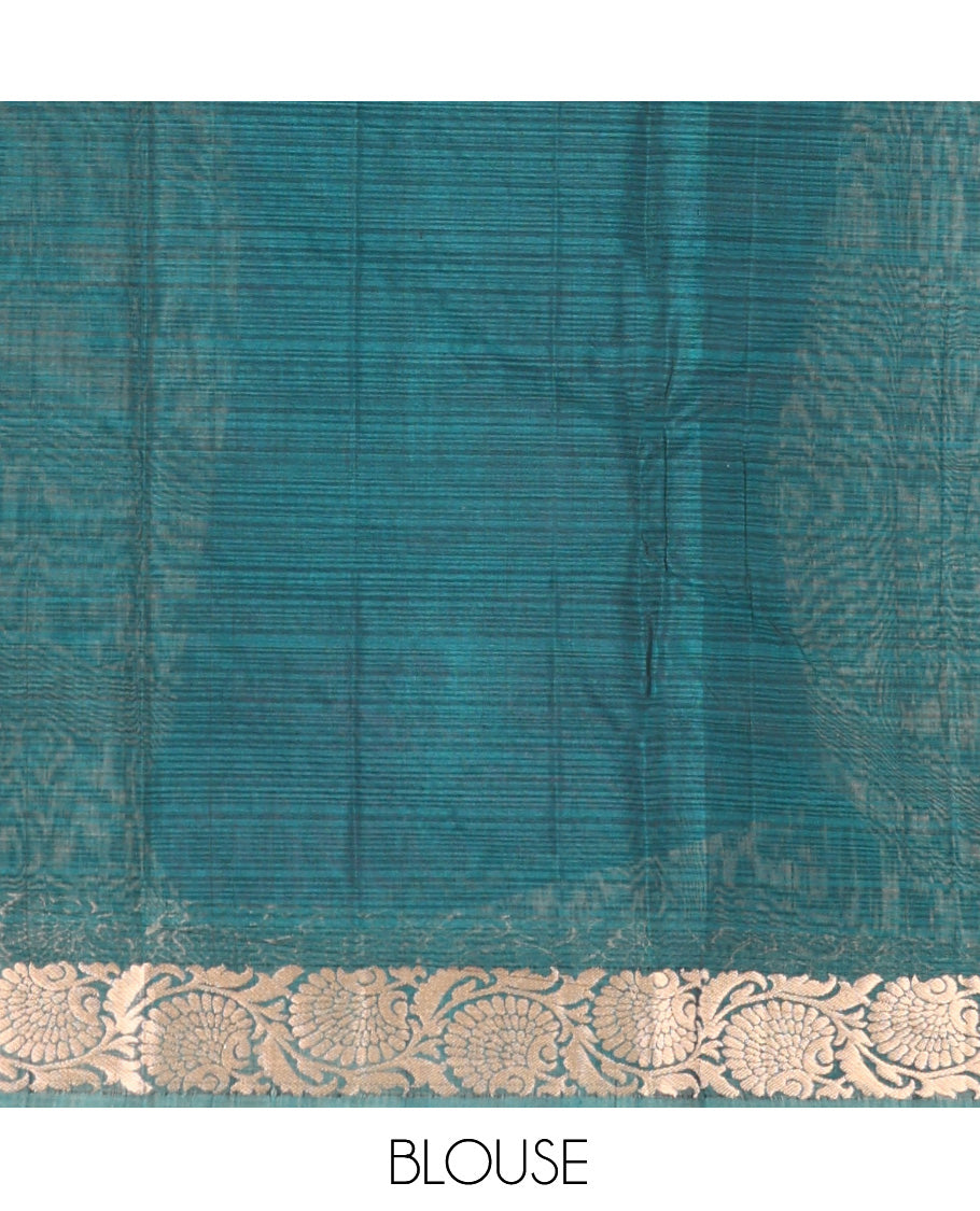 Grey Silk Cotton Saree, Subtly Sparkled with Zari Buttas and Stripes, Contrast Floral Creeper Border, Floral Pallu, and a Contrast Blouse