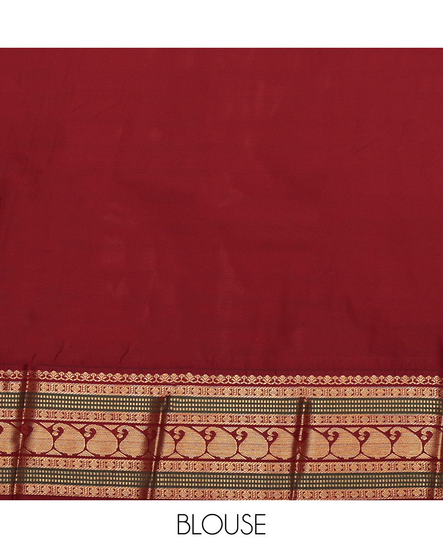 Blue Budget Silk Saree, Bedecked with Zari Buttas All Over Its Body, Complemented by a Contrast Traditional Zari Design Border, Grand Pallu, and Paired with a Contrast Blouse