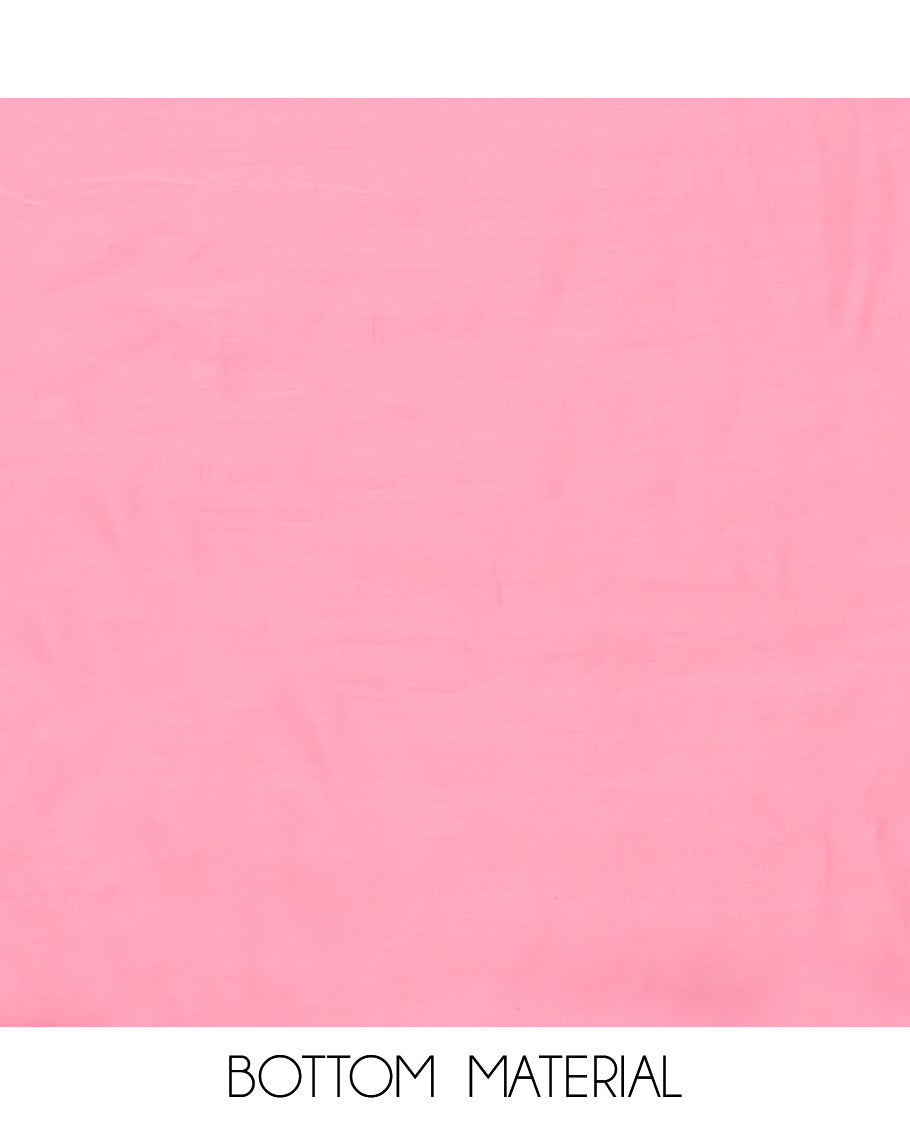 Pink Mul Chanderi Material Churidar, Floral Embroidery Top, a Plain Santoon Bottom, a Embroidered Dupatta