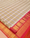 Multi-Color Burberry-Style Checked Kanchipuram Silk Saree, Contrast Border of Thilakam Mokku, Muthu, and Mayil Design, Ara Maadam Pallu, and a Contrast Blouse