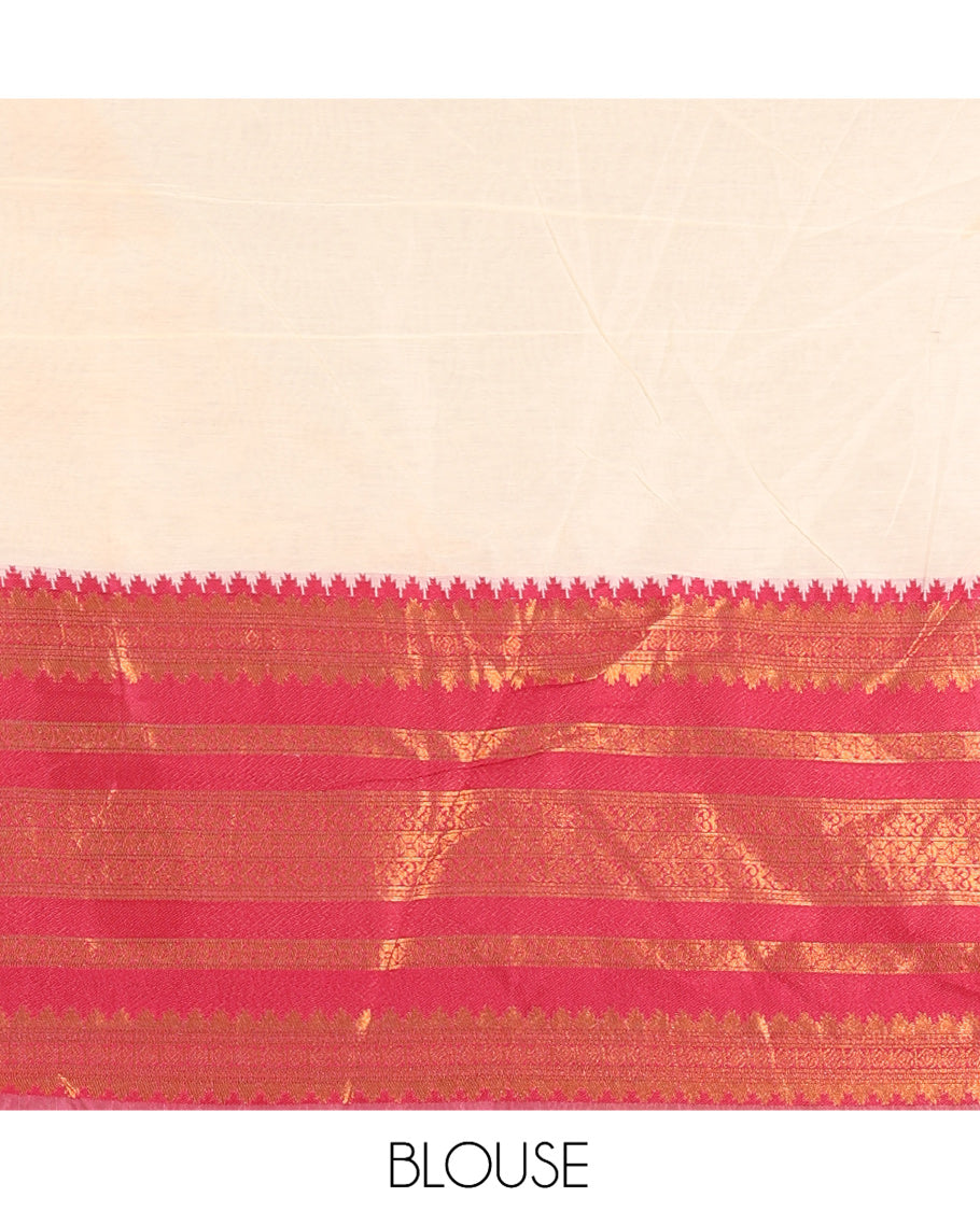 Cream-Rani Pink Semi-Silk Half-Saree