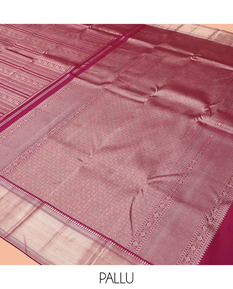 Wine Kanchipuram Wedding Silk Saree, Meticulously Woven with Jacquard Design, a Self-Border of Thilakam, Kathir, and Geometric Designs, Grand Pallu, and a Matching Blouse