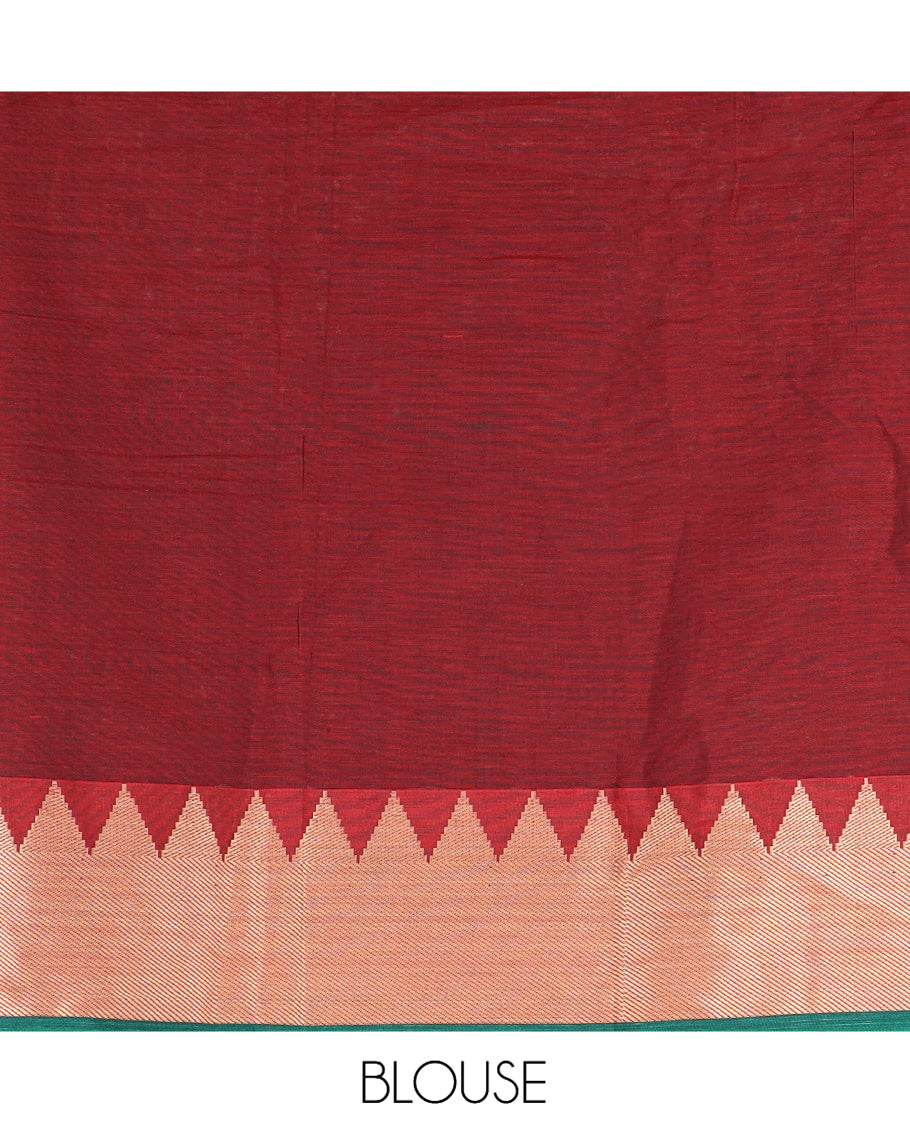 Maroon Mercerised Cotton Half-Saree, Plain Skirt, a Temple Border, a Matching Blouse, Contrast  Dhavani