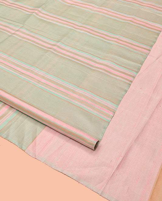 Borderless Multi-color Mayuri Soft Silk Saree, Subtly Sparkled With Stripes All Over Its Body, Complemented by Captivating Pallu, and Paired with a Contrast Blouse