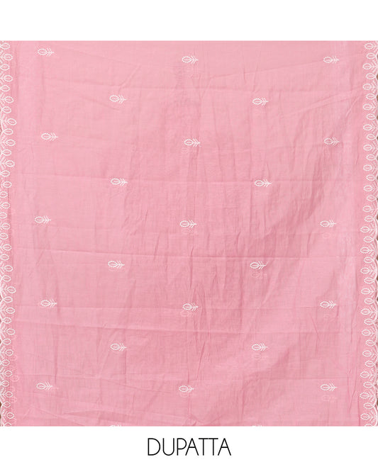 Pink Mul Chanderi Material Churidar, Floral Embroidery Top, a Plain Santoon Bottom, a Embroidered Dupatta
