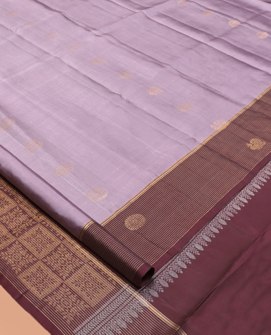 Lavender Mayuri Lite Silk Mix Saree, Accentuated with Mayil-Chakram Buttas, a Contrast Mayil Butta Striped Border, a Floral Pallu, and a Contrast Blouse