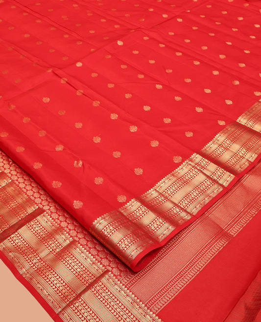 Red Vasundhara Lite-Silk Mix Saree, Delicately Woven with Zari Buttas, Highlighted by Zari Traditional Border, Intricately Designed Pallu, and a Matching Blouse
