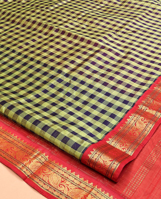 Green-Blue Checked Kuppadam Silk Saree