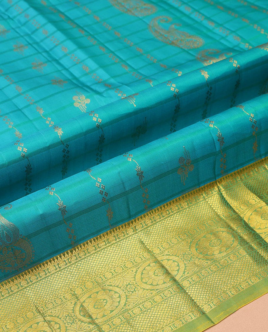 Blue Pure Silk Navarathna Pavadai Material Set