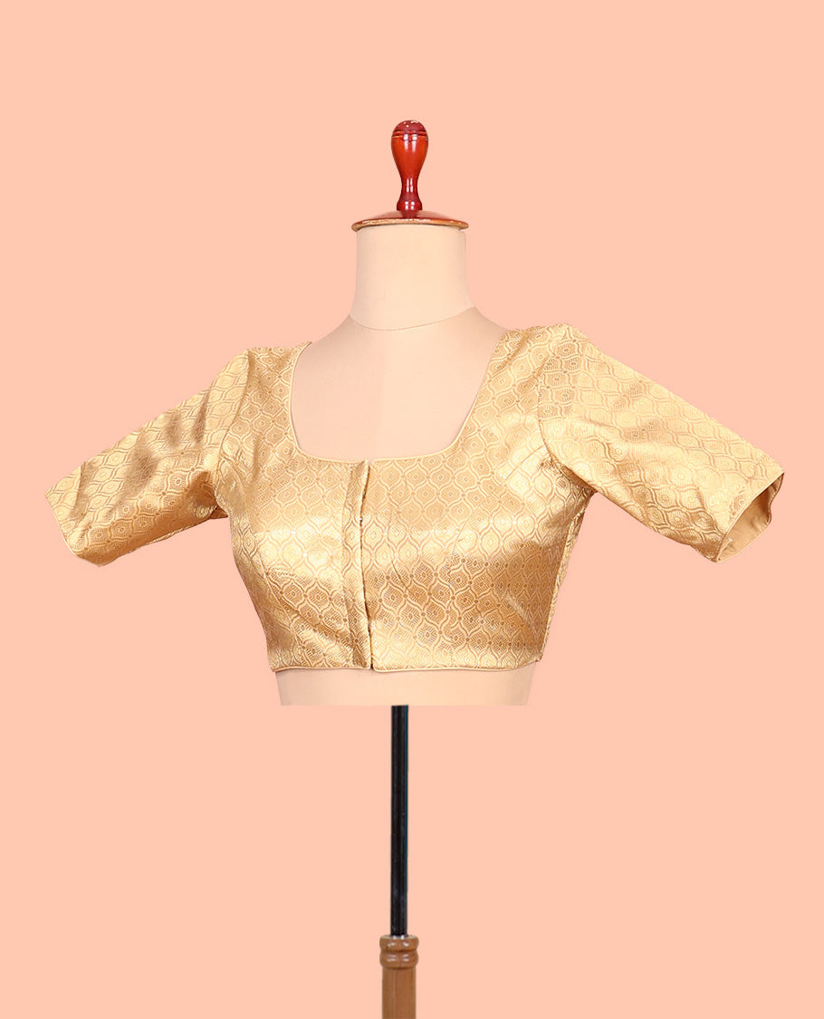 Gold ogee patterned front-back round neck elbow-sleeve readymade blouse