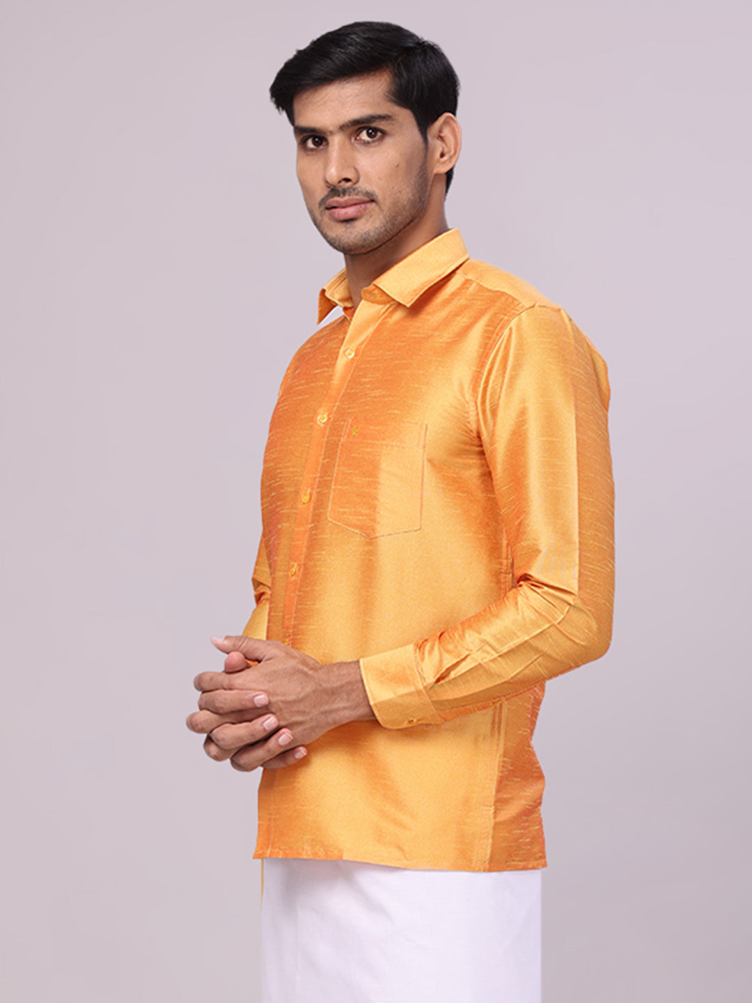 Mens Dupion Satin Regular Fit Gold Yellow Colour Shirt