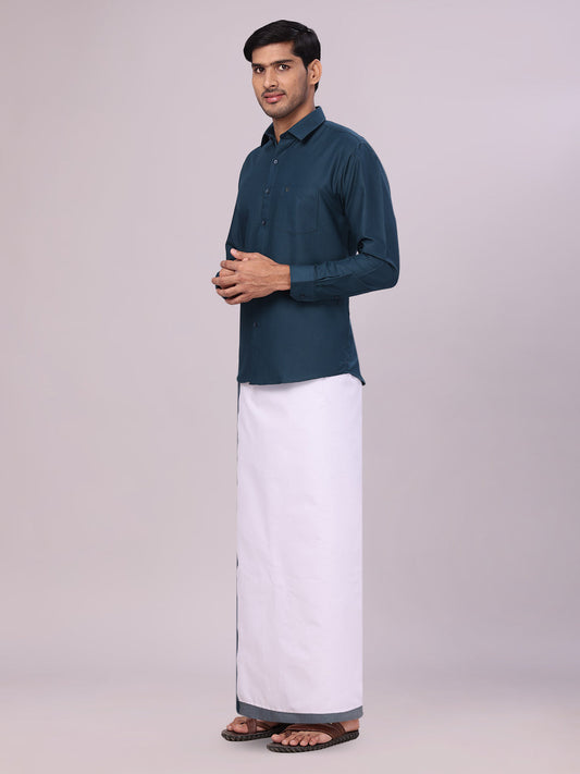 Men's Cotton Dark Green Matching Shirt and Dhoti Combo Luster side pose