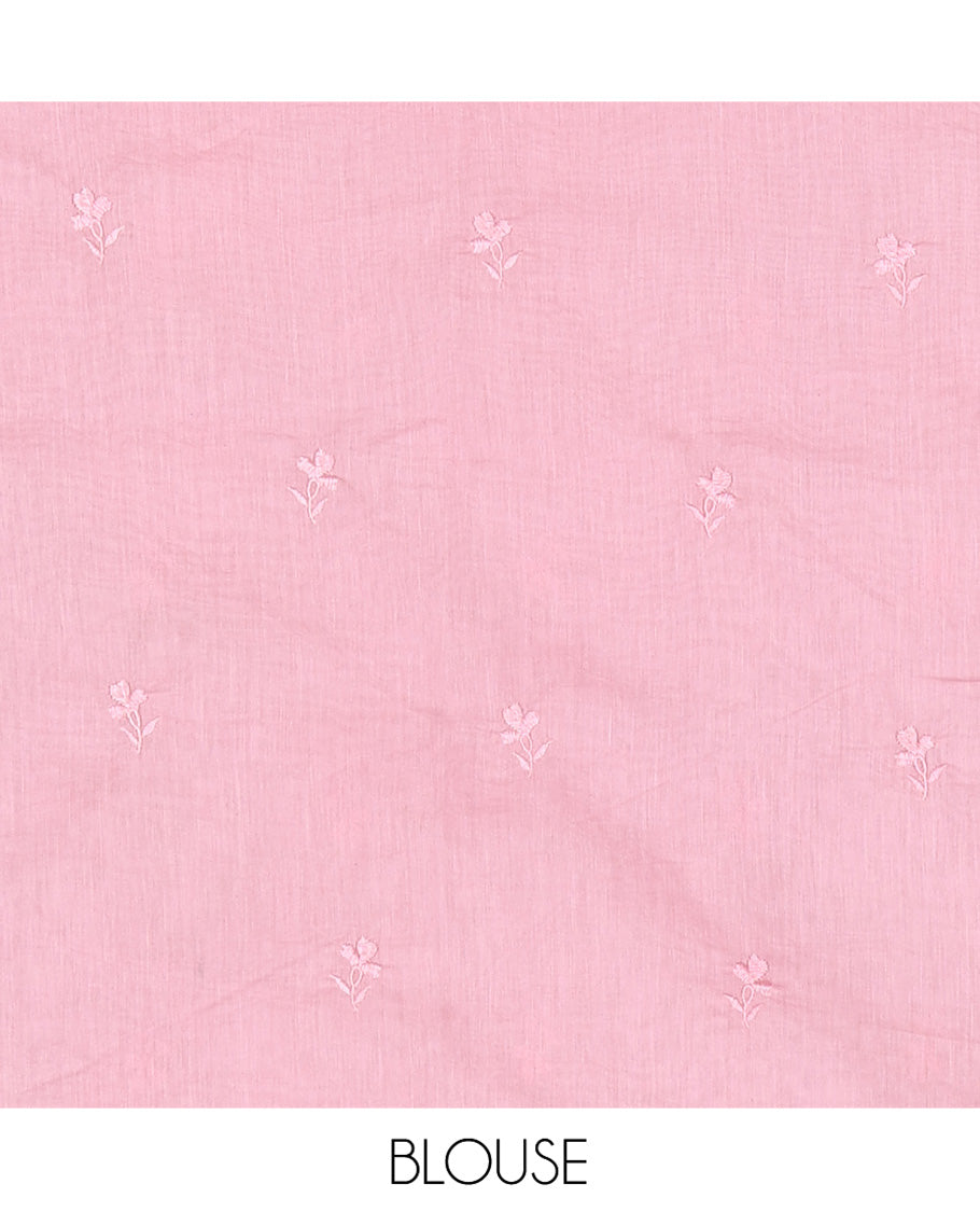 Pearl Pink Organza Saree, Delicately Threaded with Floral Enclosed Circle Motifs Embroidery, Subtle Scallop Border, Delicately Embroidered Pallu, and Paired with a Matching Embroidered Blouse