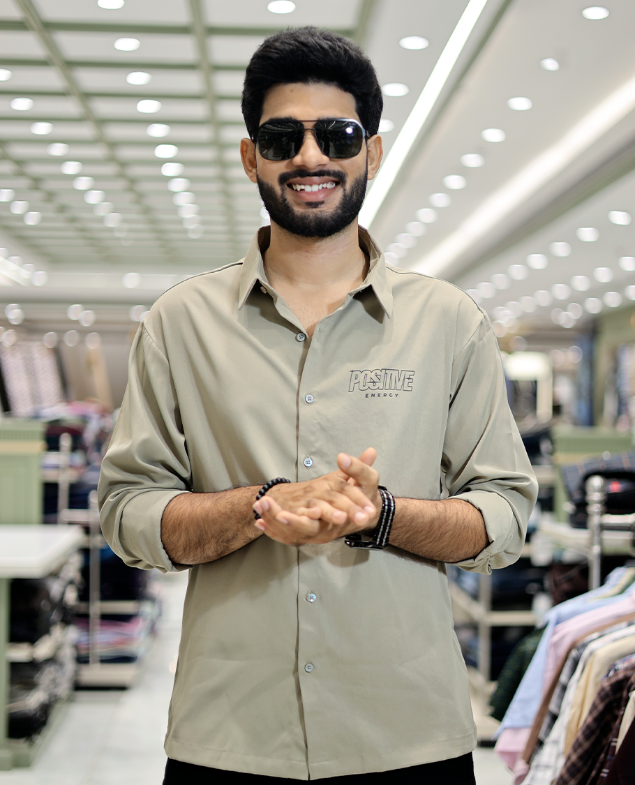Beige Poly-Blended Back Flap Casual Shirt