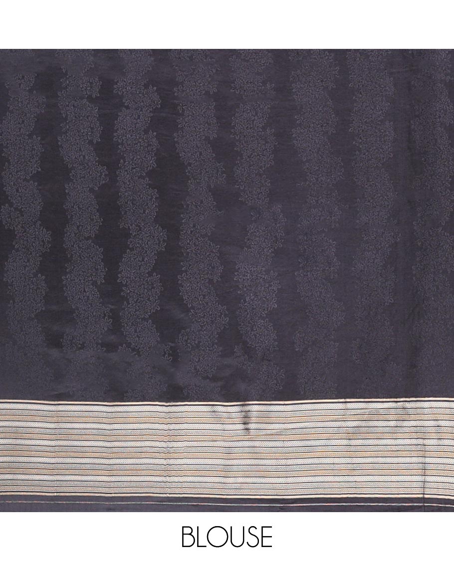 Black floral design softy saree with self intricate zari design border & argyle design pallu
