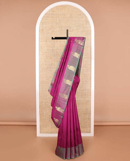 Purple buttas kancheepuram silk saree with contrat border of yanaai design & floral design pallu