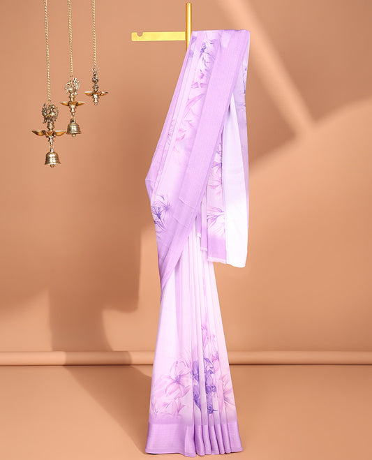 Lavender digital floral print georgette saree with satin border & self pallu