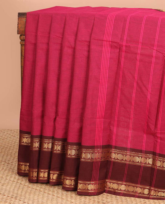 Maroon chettinad contton saree with contrast double pad rudraksh border