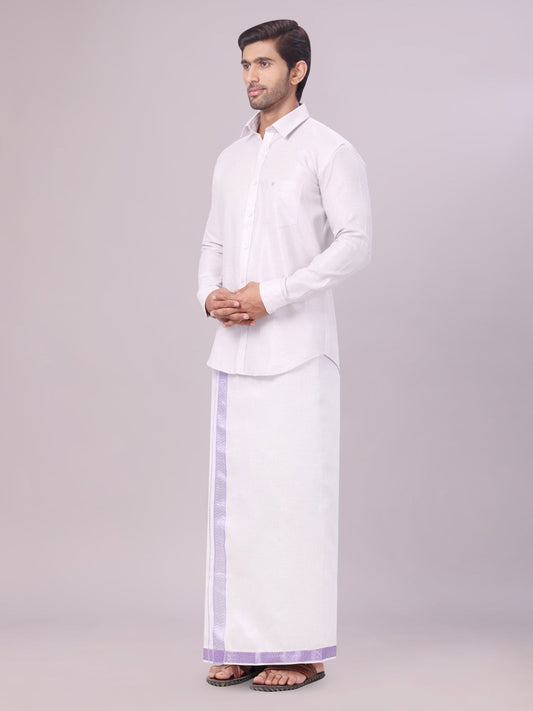 Mens Lavender Tissue Jacquard Shirt with Matching Dhoti Combo Zeus