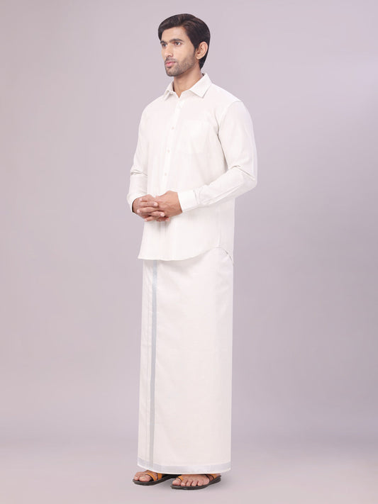 Men's Tissue Silver Color Flexi Dhoti Shirt Wedding Combo Maverick Flexi