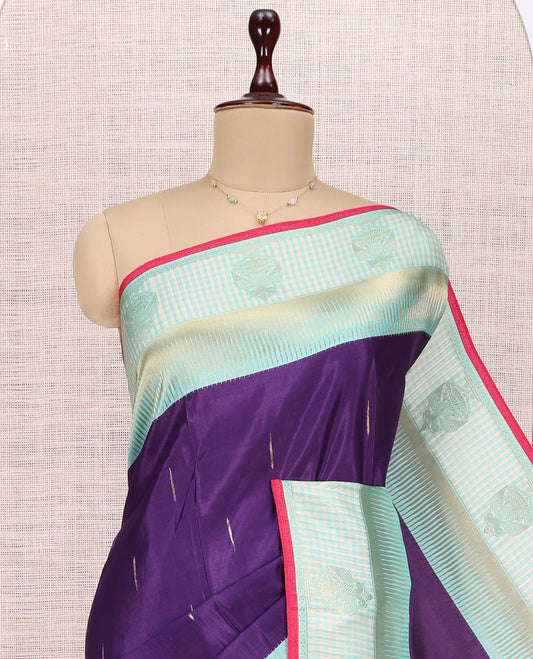 Dark Purple Raindrop Butta Semi-Mysore Silk Saree