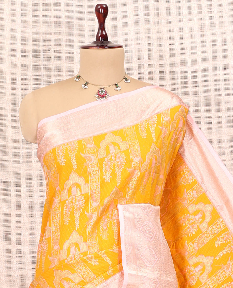 Turmeric Yellow-Peach Jacquard Budget Silk Saree