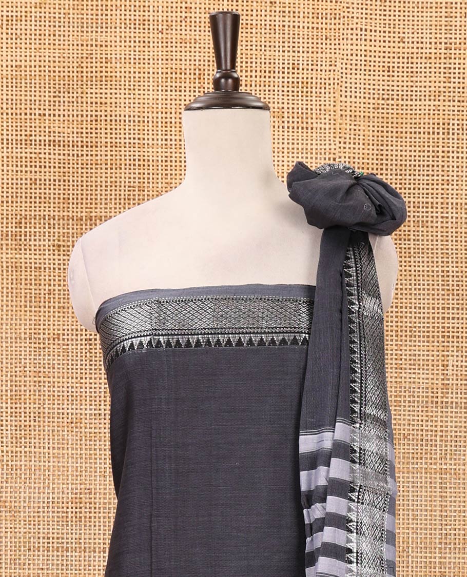 Dark grey material chudidar set,traditional zari border mercerized cotton top, matching mercerized cotton bottom & traditional border dupatta