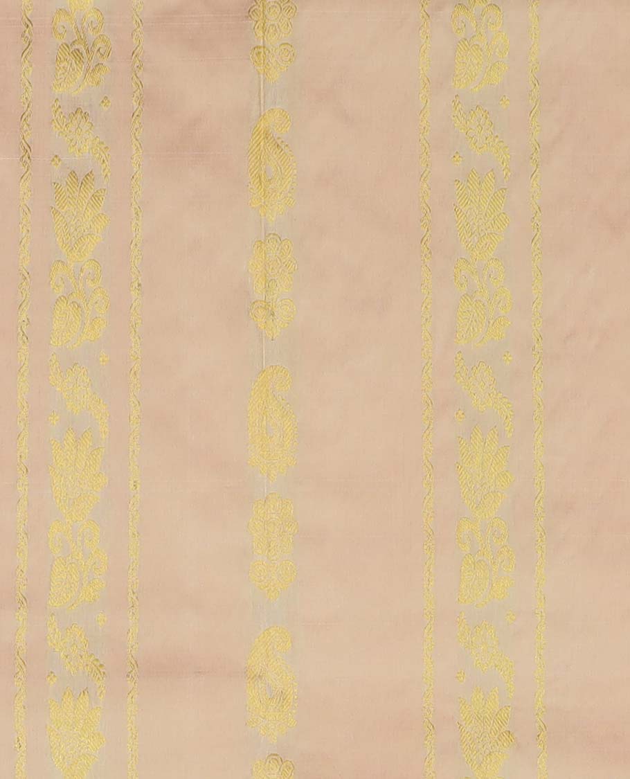 Cream pure silk half saree, zari design skirt, contrast border, and blouse of mayil kann, kodi visiry and mayil design, and intricate dhavani