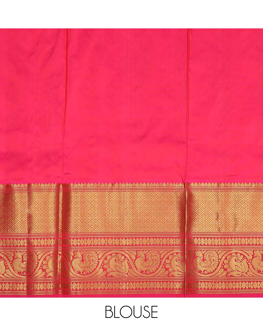 Cream pure silk half saree, zari design skirt, contrast border, and blouse of mayil kann, kodi visiry and mayil design, and intricate dhavani