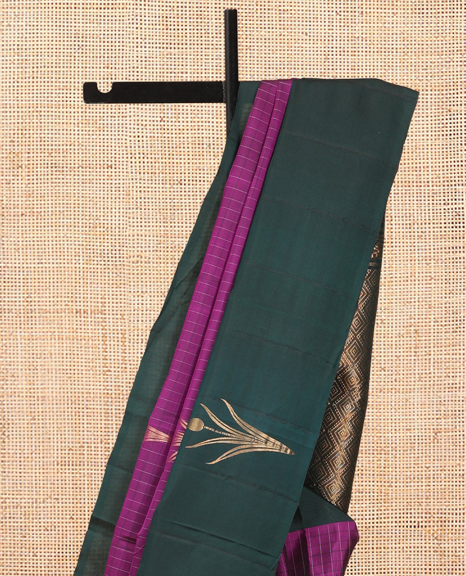 Purple Mayuri Lite Silk Mix Saree, Woven with Buttas and Checks, Contrast Zari Butta Border, Grand Jaal Pallu, and a Contrast Blouse