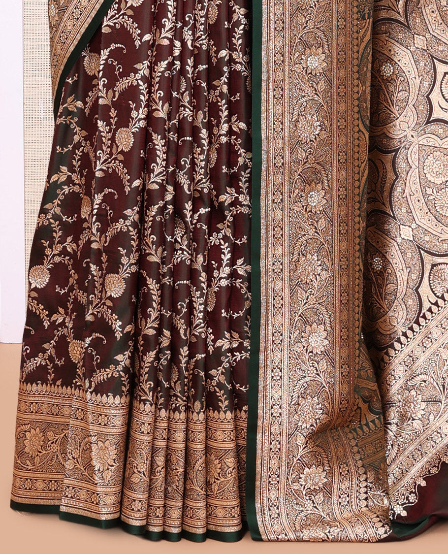 Brown Banaras Satin Silk Saree