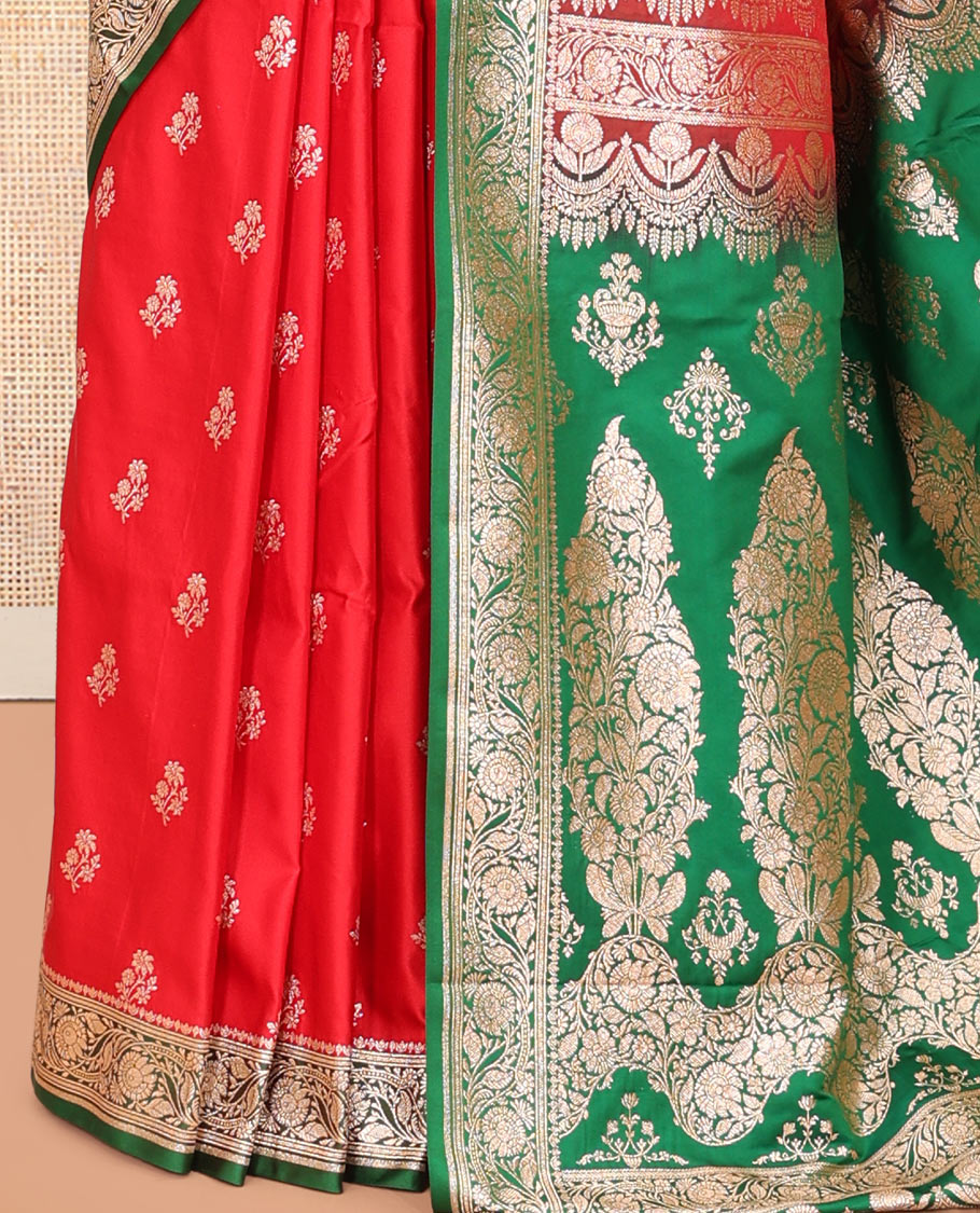 Red Semi-Banaras Satin Silk Saree