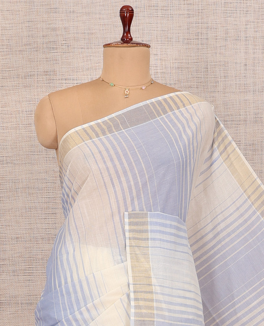 Cream-Pale Grey Jute Cotton Saree