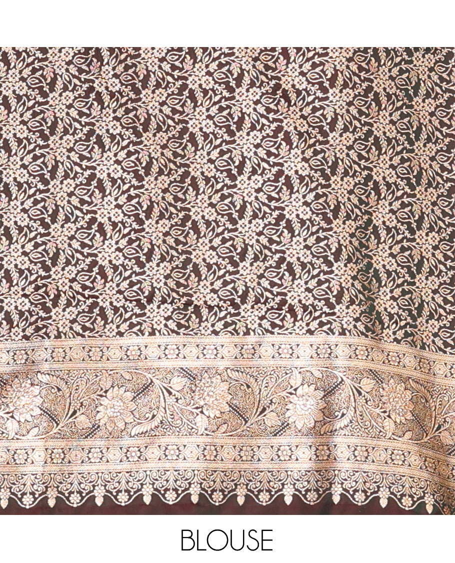 Brown Banaras Satin Silk Saree