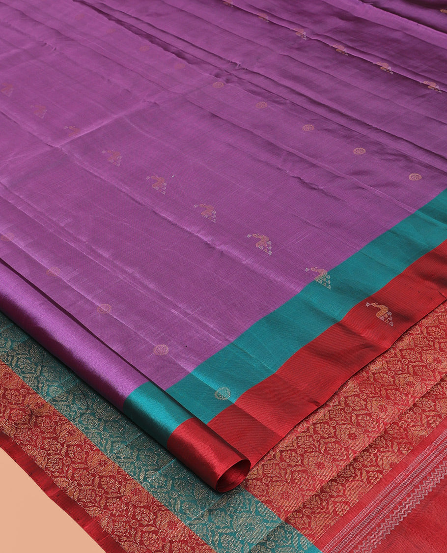 Lavender Buttas Mayuri Lite Silk Mix Saree, Contrast Zari Border, Intricate Pallu, and Contrast Blouse