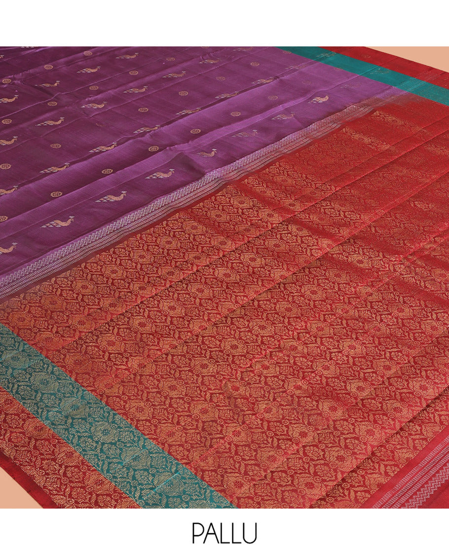 Lavender Buttas Mayuri Lite Silk Mix Saree, Contrast Zari Border, Intricate Pallu, and Contrast Blouse