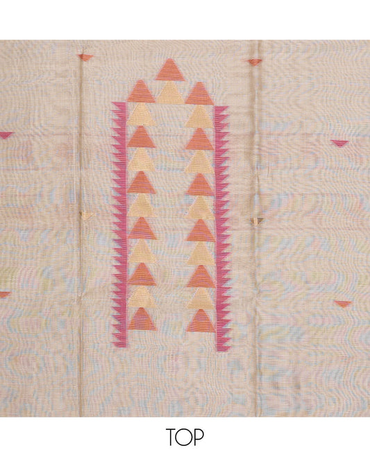 Cream chudidhar material set, geometric design top , pink plain bottom & geometric design dupatta