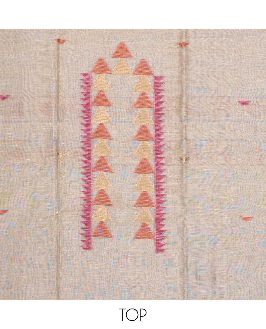 Cream chudidhar material set, geometric design top , pink plain bottom & geometric design dupatta