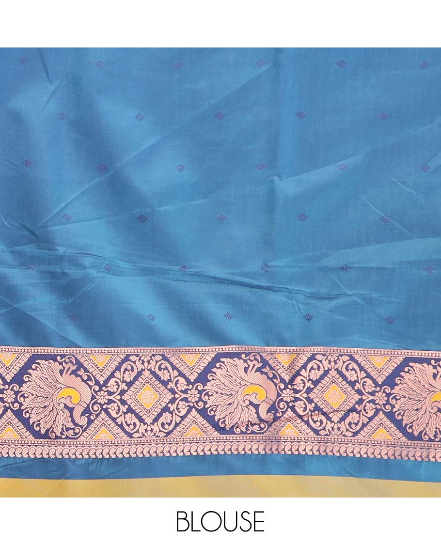 Green Zari buttas malbari soft silk saree with contrast meena border & meena buttas pallu