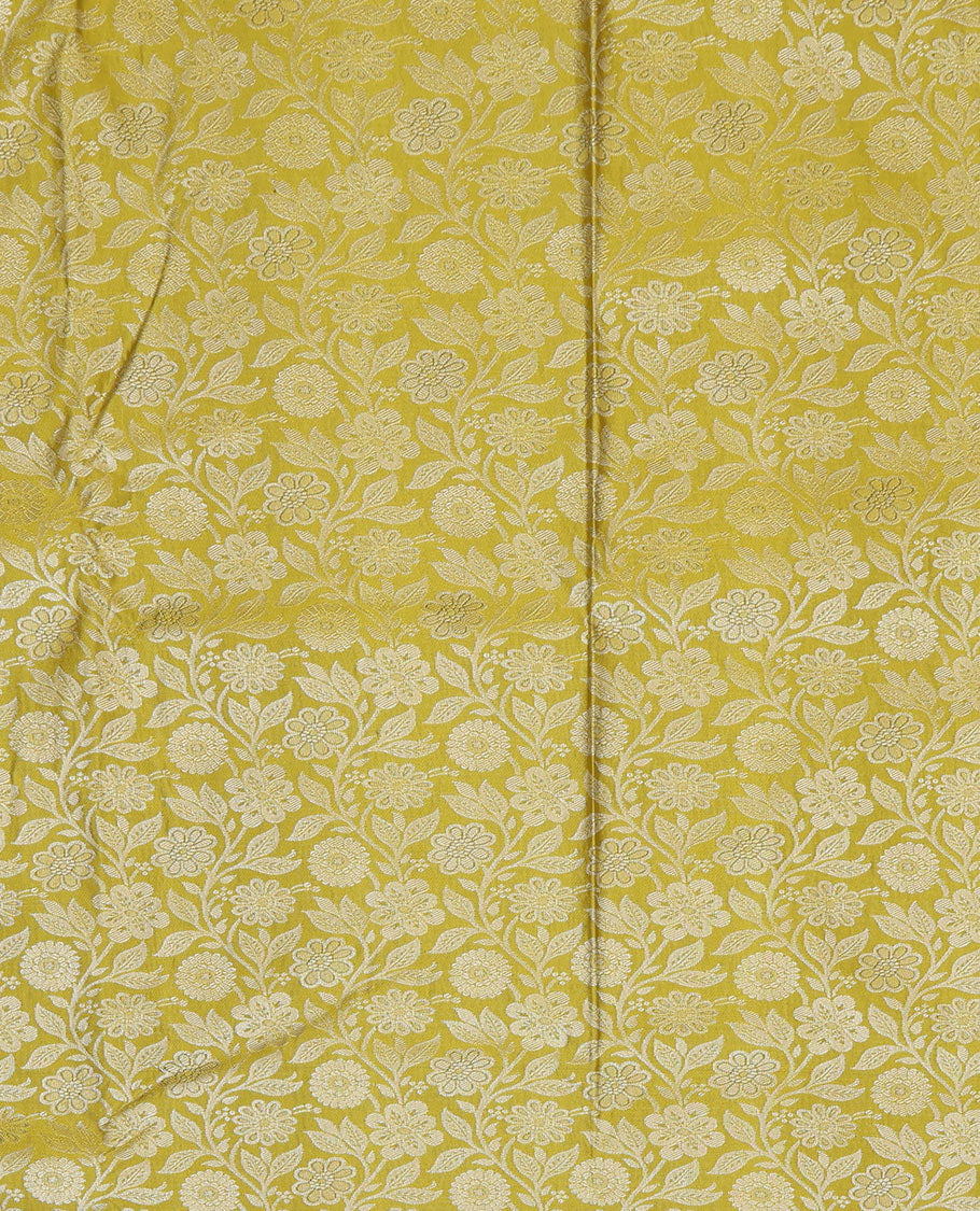 Green Art Silk Pavadai Material, Graced with Jacquard Design, Contrast Traditional Zari Design Border, and a Contrast Blouse