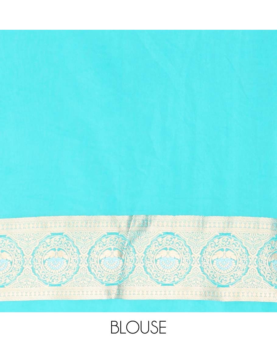 Green leaf motifs mushru silk saree with self floral design border & pallu of intricate zari design