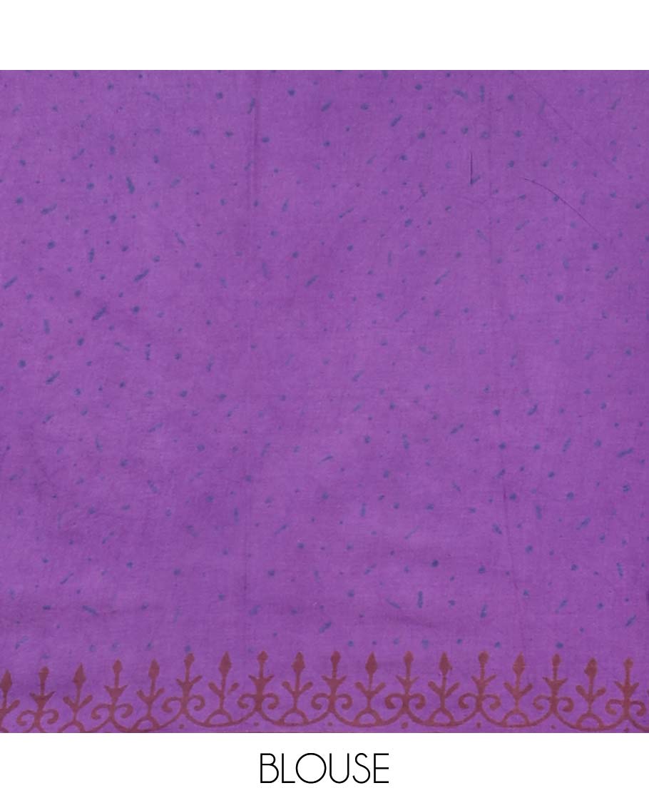 Borderless violet floral motifs with zig zag stripes & floral motifs pallu