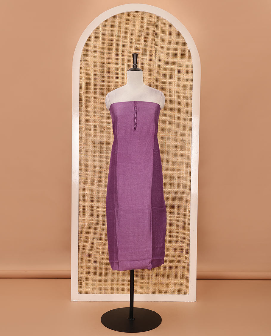 Lavender material chudidar set, plain with neck work vichitra silk top, cotton bottom & baraso floral printed dupatta