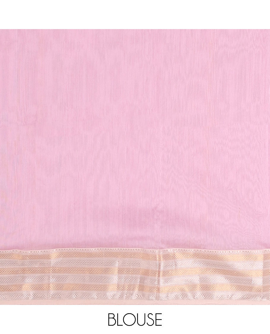 Pink  striped maheshwari cotton saree with contrast zari striped border & pallu of stripes