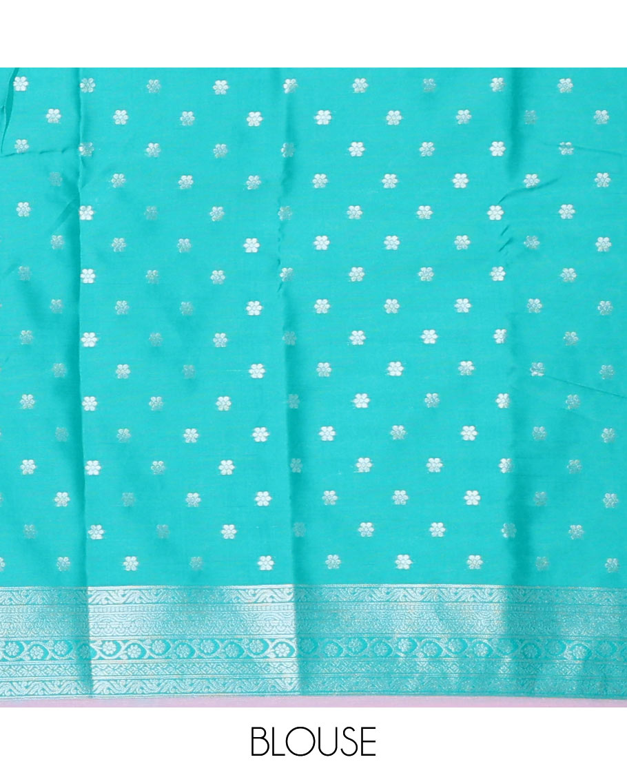 Green floral butter silk saree with contrast floral design border & pallu of floral jaal design