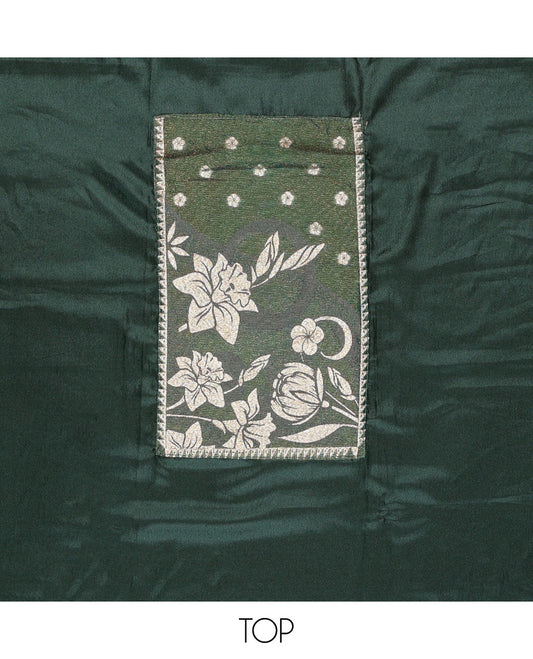 Bottle green chudidhar material set floral design top, plain bottom & floral design dupatta